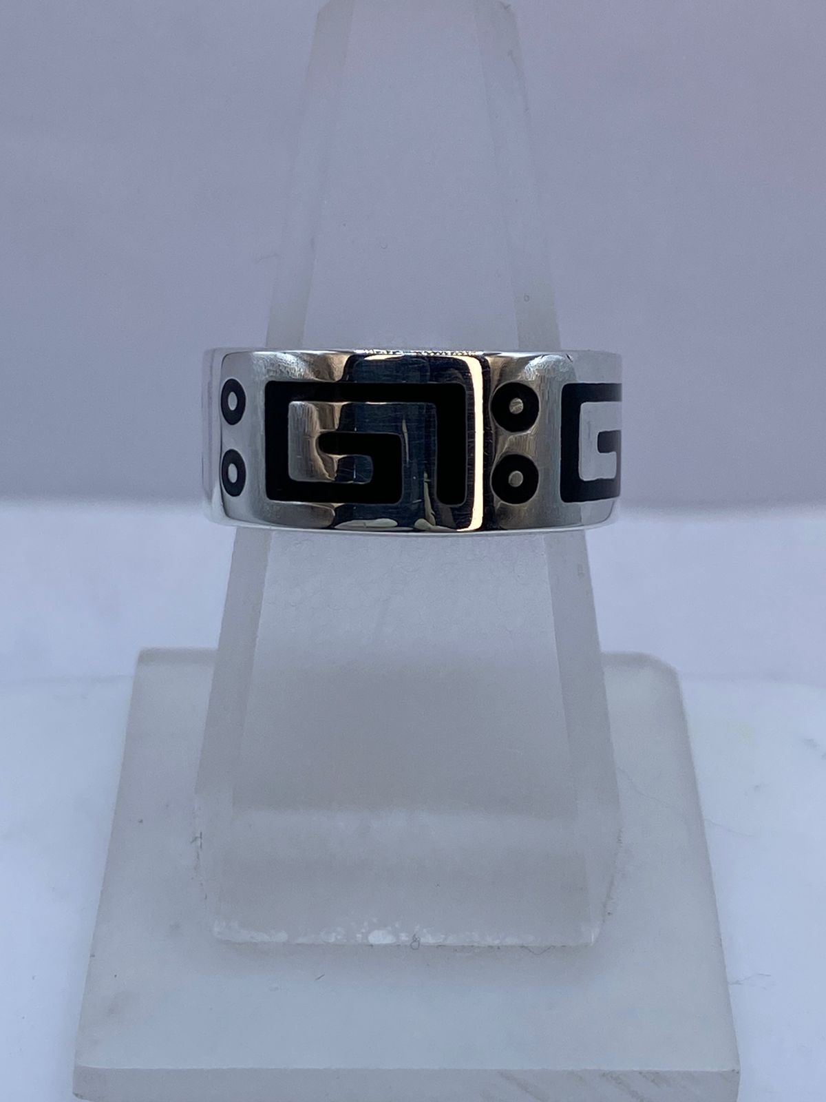 Anillo Greca Ancestral Calado en Plata .925 con Obsidiana