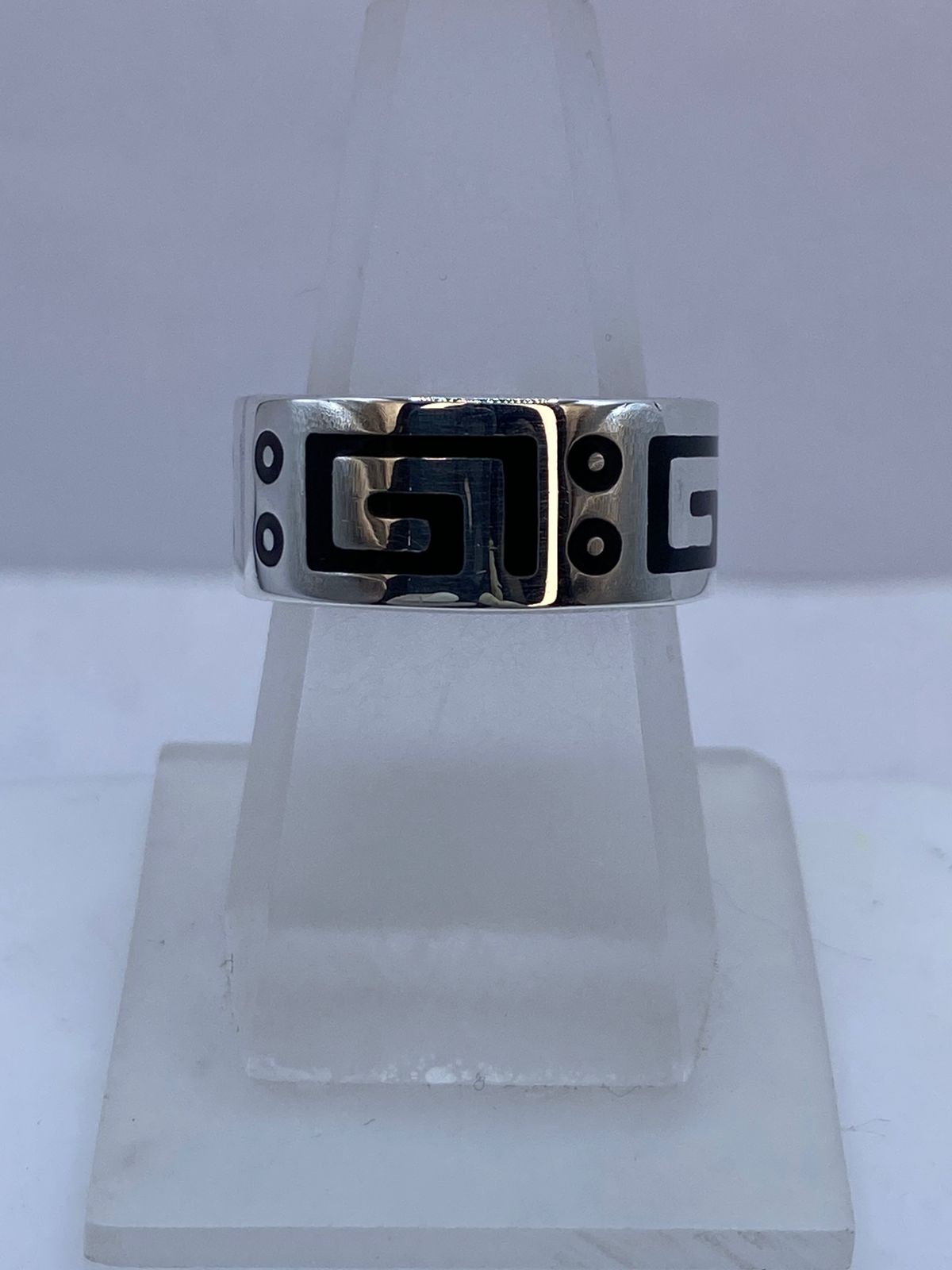 Anillo Greca Ancestral Calado en Plata .925 con Obsidiana