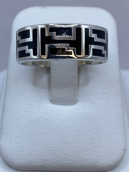 Anillo Greca Ancestral en Plata .925 con Obsidiana, vista frontal