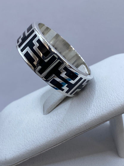 Anillo Greca Ancestral en Plata .925 con Obsidiana, vista lateral