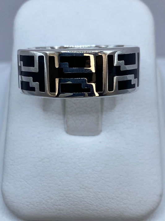 Anillo Greca Ancestral en Plata .925 con Obsidiana