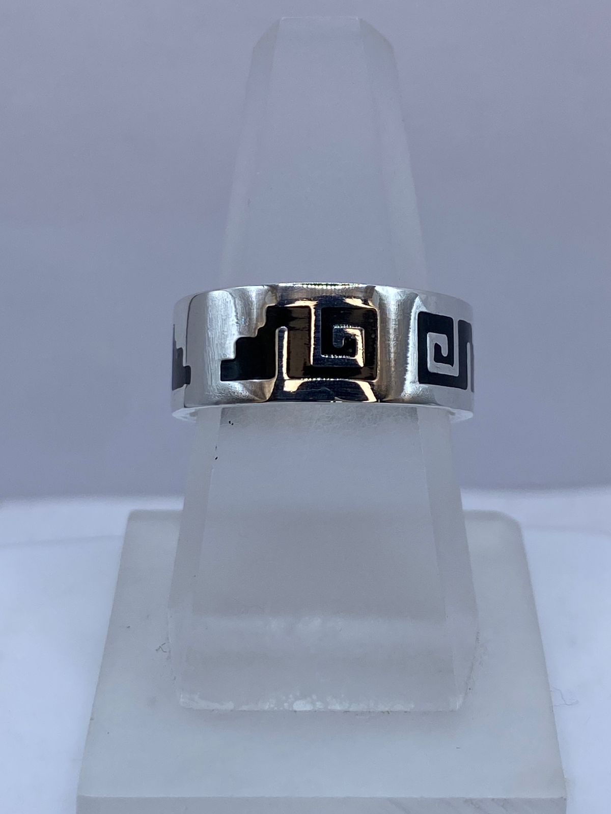 Anillo Greca Calado en Plata .925 con Obsidiana