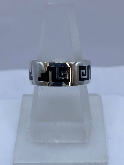 Anillo Greca Calado en Plata .925 con Obsidiana, vista frontal