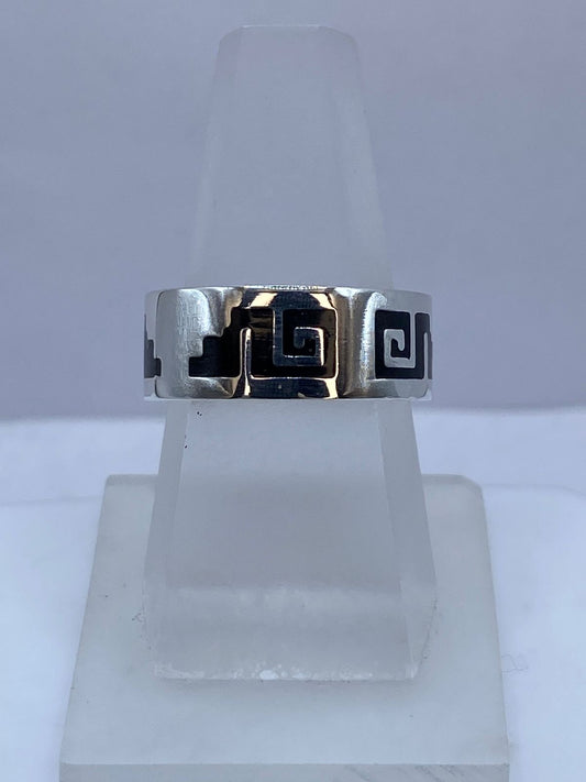 Anillo Greca Calado en Plata .925 con Obsidiana