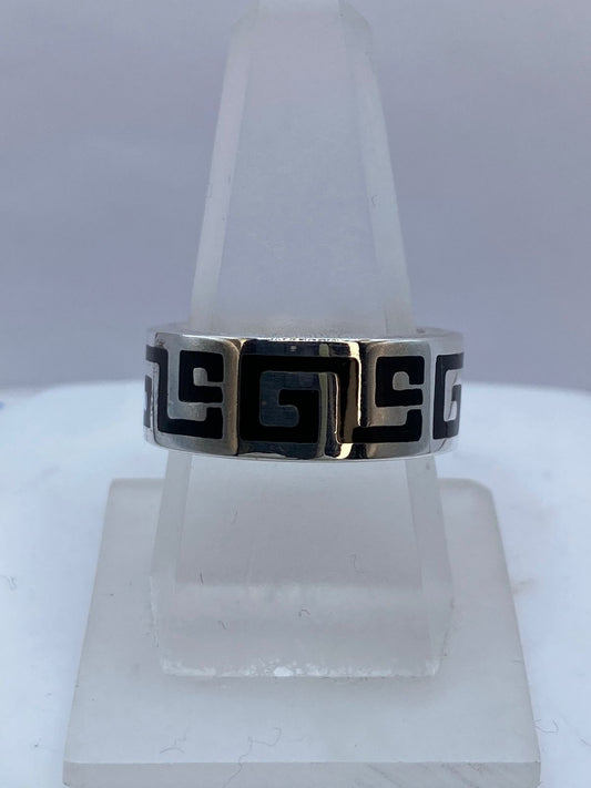 Anillo Greca Clásica en Plata .925 con Obsidiana