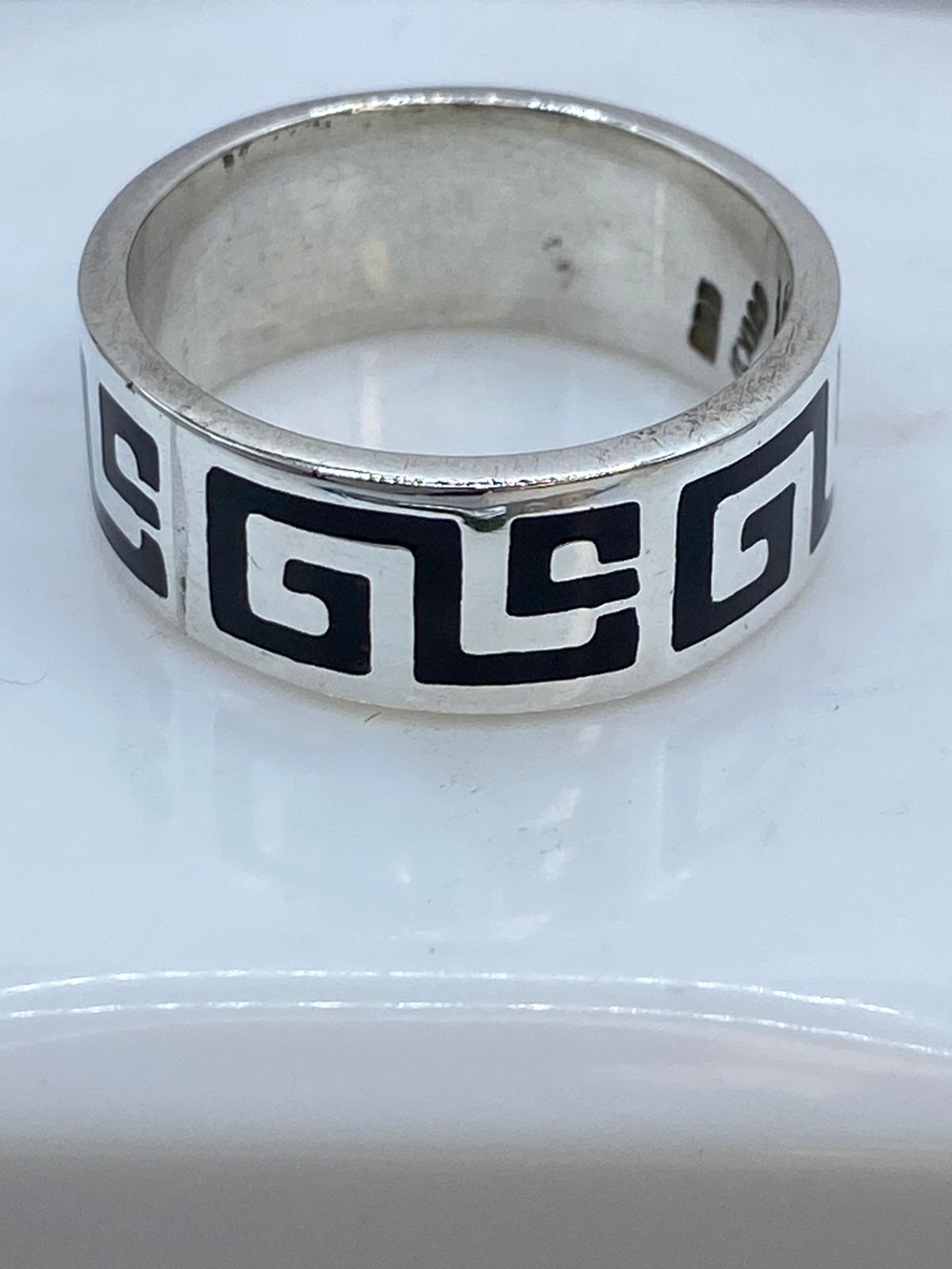 Anillo Greca Clásica en Plata .925 con Obsidiana