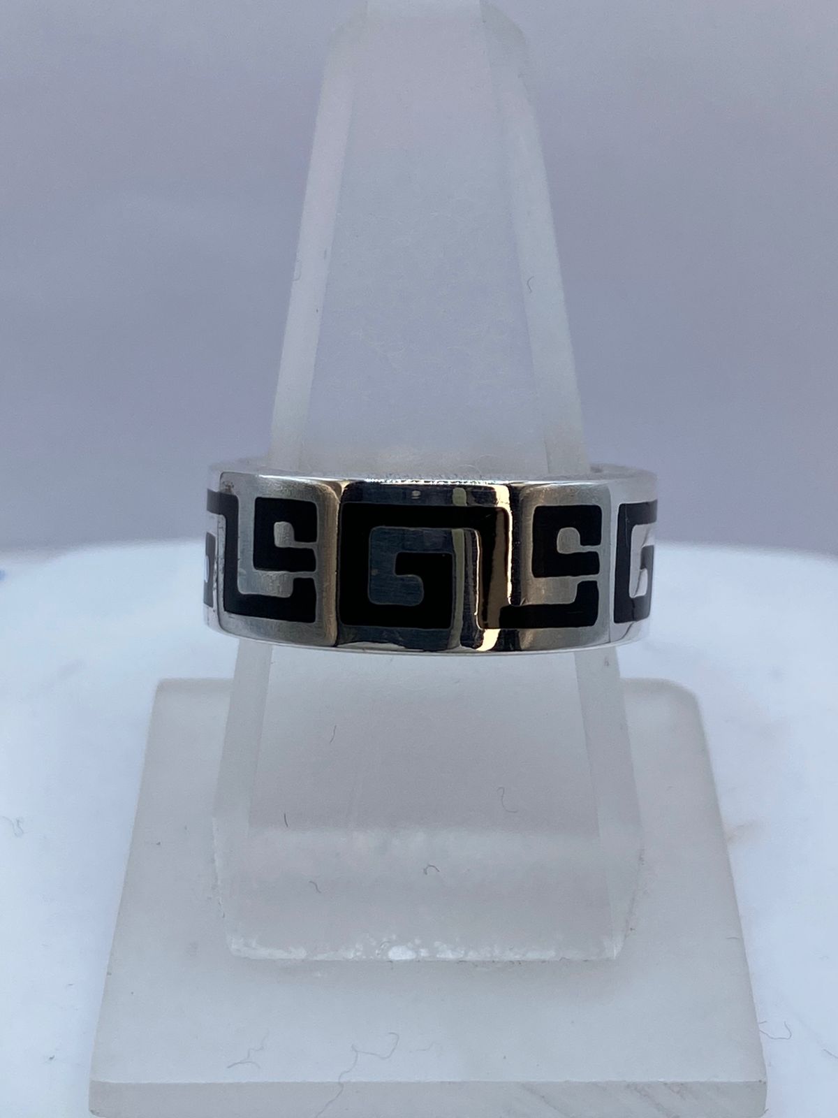 Anillo Greca Clásica en Plata .925 con Obsidiana