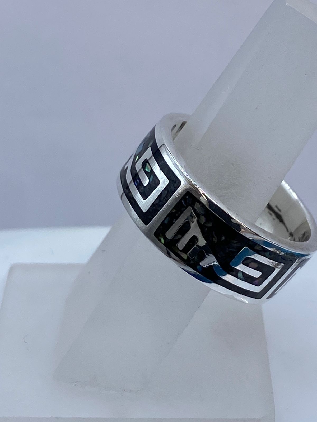 Anillo Greca Geométrica de Plata .925 con Obsidiana Negra