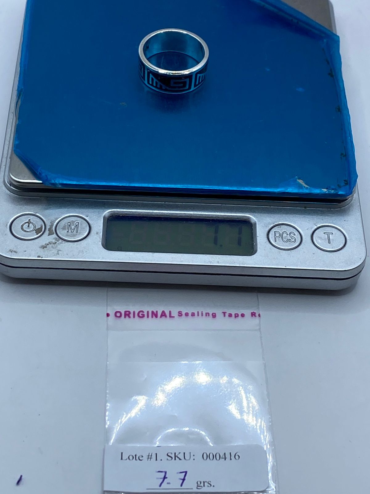 Anillo Greca Geométrica de Plata .925 con Obsidiana Negra