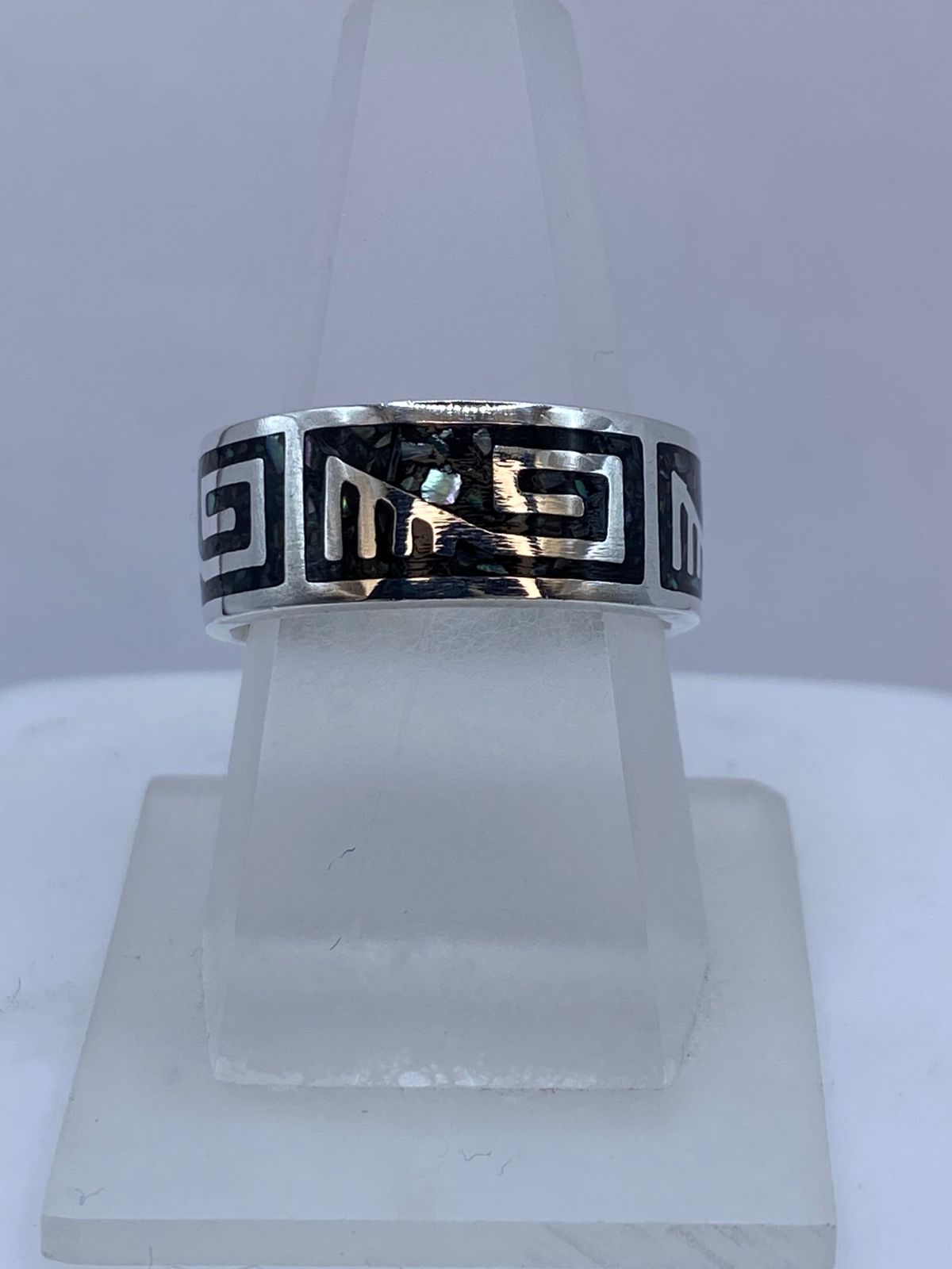 Anillo Greca Geométrica de Plata .925 con Obsidiana Negra
