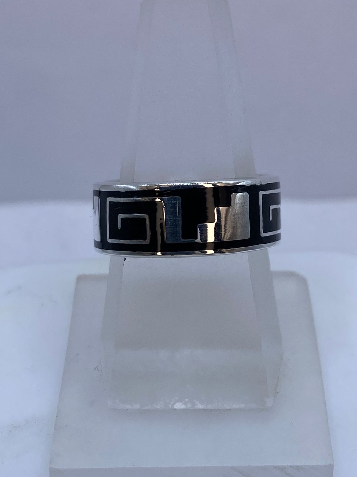 Anillo Greca Minimalista en Plata .925 con Obsidiana