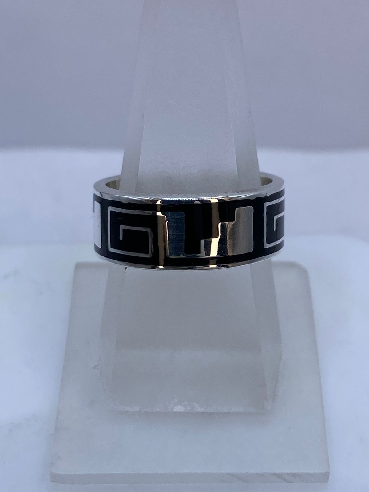Anillo Greca Minimalista en Plata .925 con Obsidiana