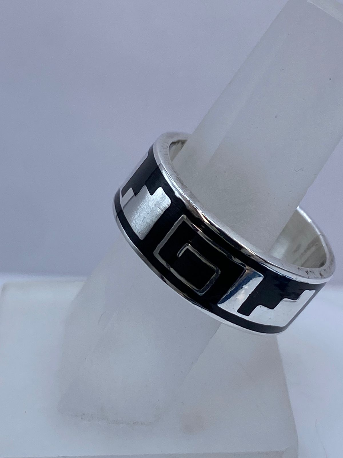 Anillo Greca Minimalista en Plata .925 con Obsidiana
