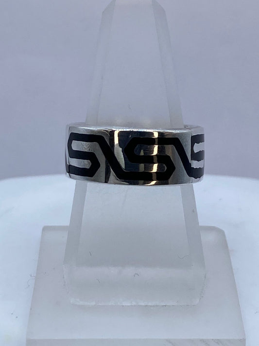 Anillo Greca Moderna en Plata .925 con Obsidiana