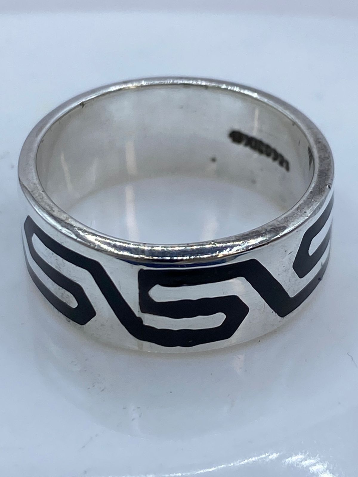 Anillo Greca Moderna en Plata .925 con Obsidiana