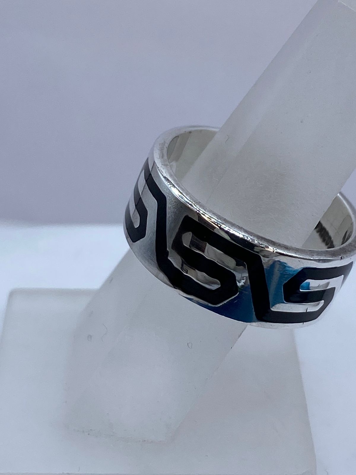 Anillo Greca Moderna en Plata .925 con Obsidiana