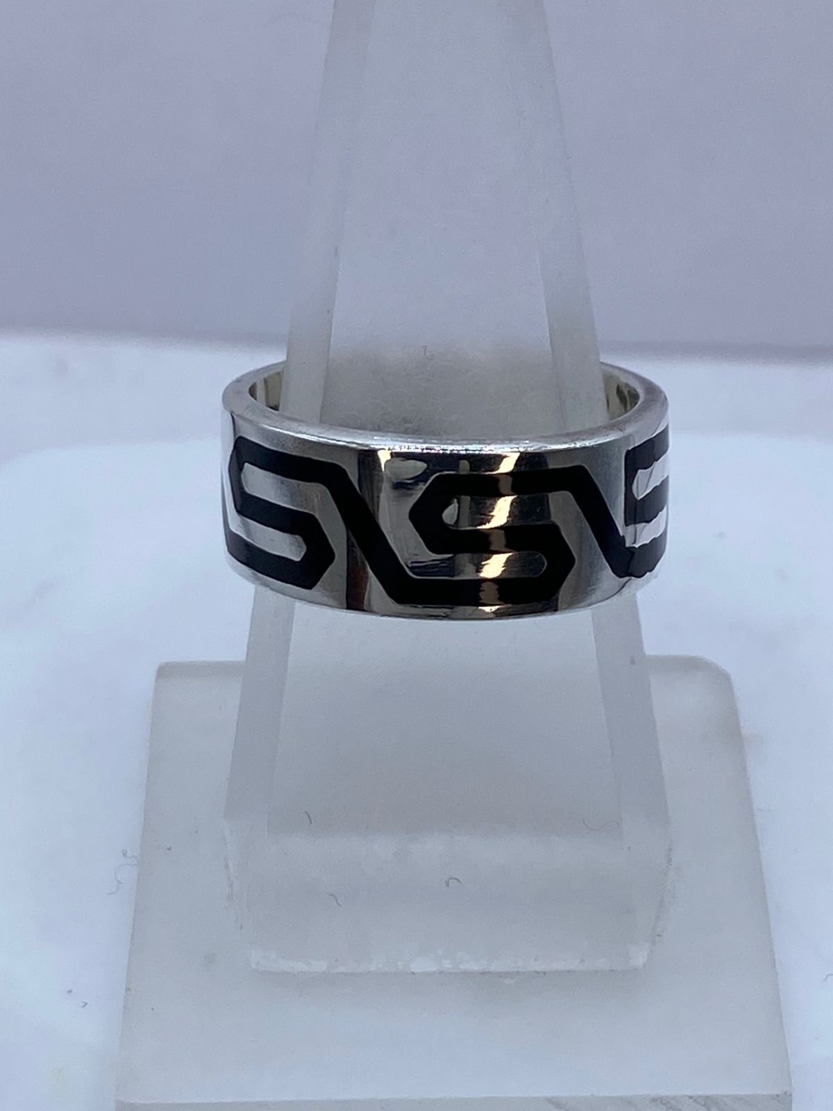 Anillo Greca Moderna en Plata .925 con Obsidiana