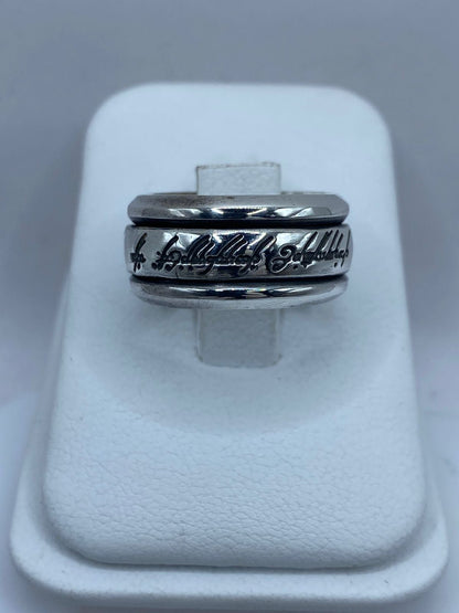 Anillo giratorio plata 925 escritura élfica cursiva artesanal, talla 6, hecho a mano en Taxco México