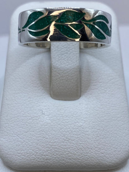 Anillo Malaquita Calado Diseño Hojas en Plata .925
