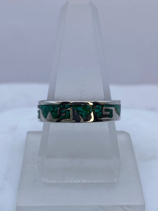 Anillo de Malaquita con Grecas Caladas en Plata .925