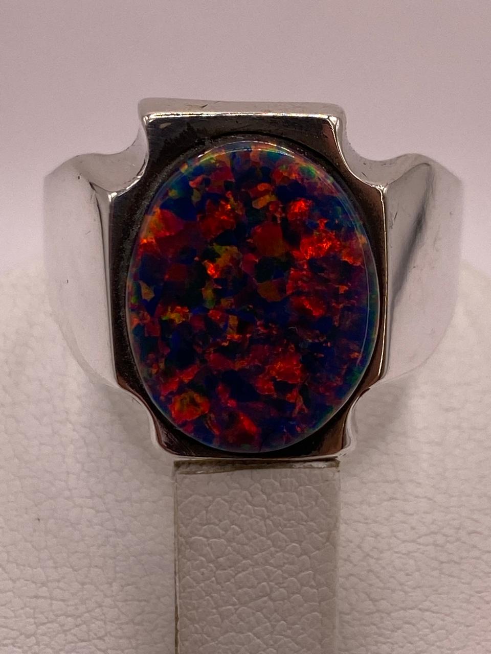 Anillo Montura Ovalada Contemporánea Plata Ley 950 con Ópalo de Fuego