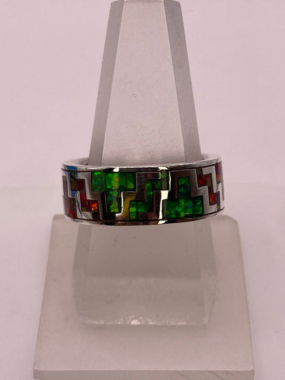Anillo de Ópalo de Fuego Diseño Greca Plata Ley 950