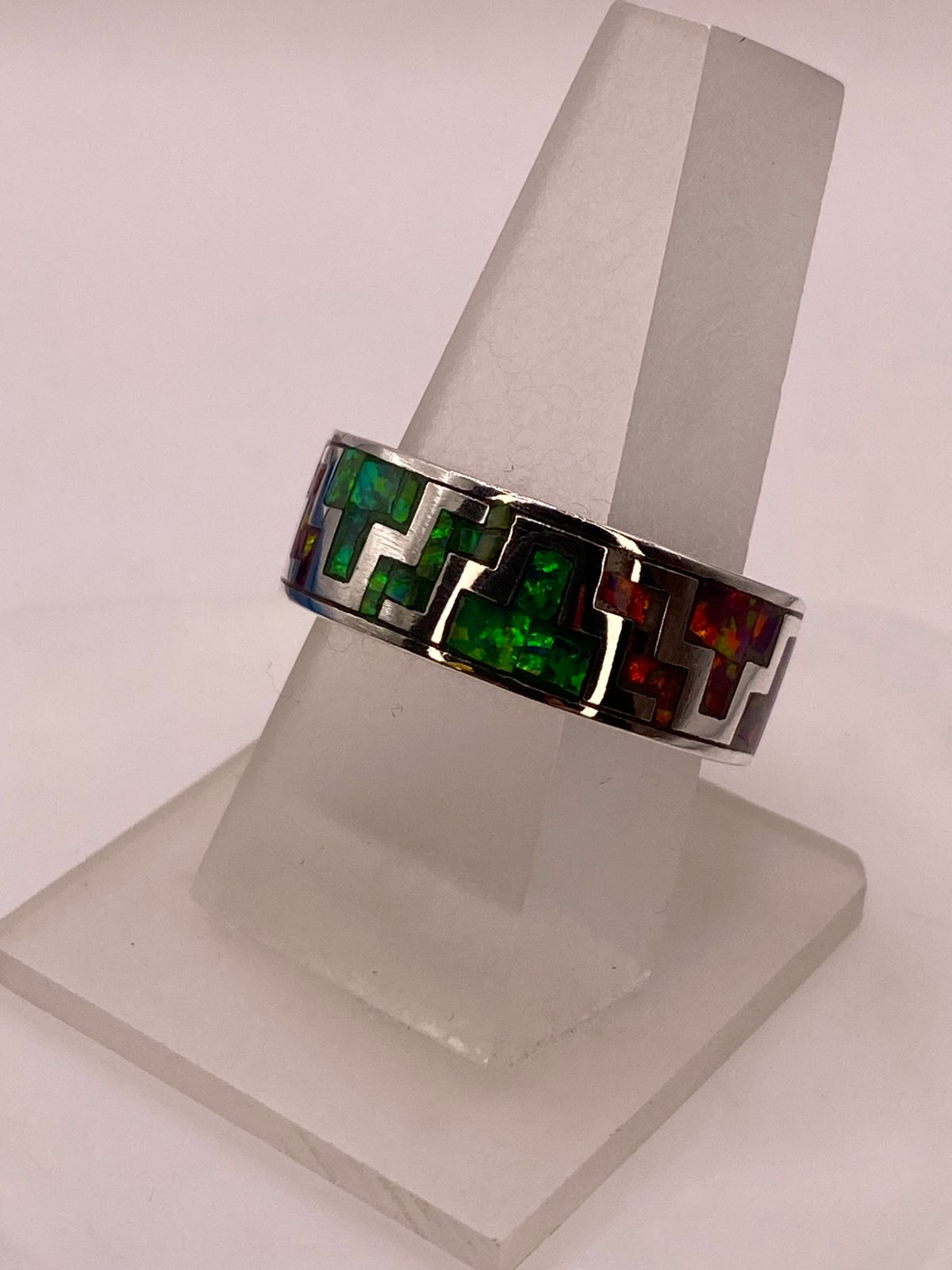 🔥 Anillo de Ópalo de Fuego Diseño Greca Plata Ley 950