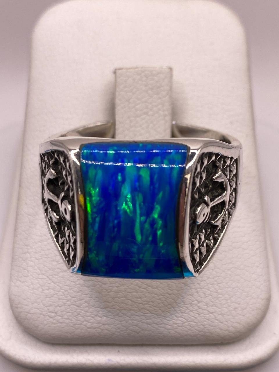 Anillo de Ópalo Azul con Detalle de Ancla en Plata .925 — imagen 9