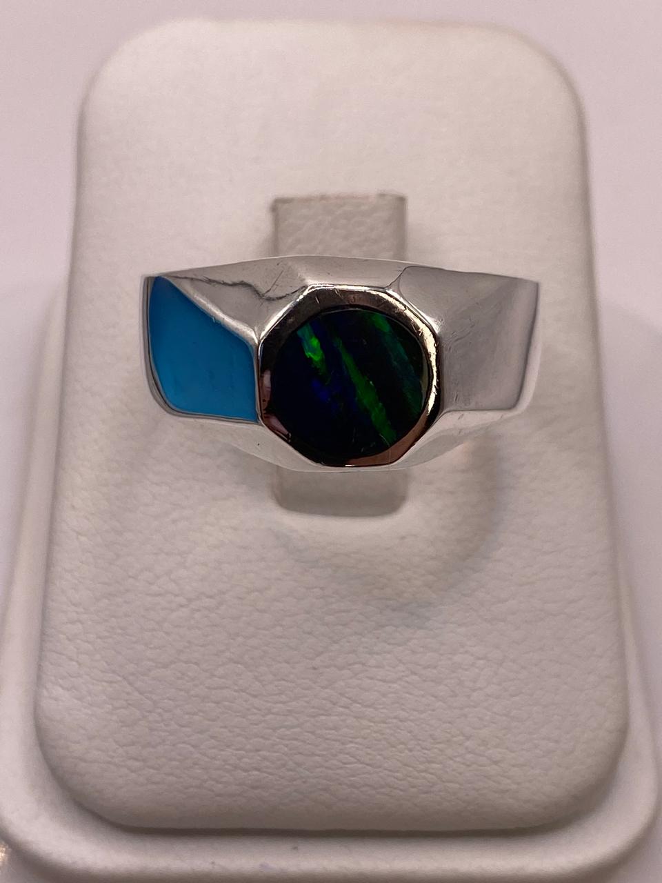 💍 Anillo de Ópalo de Fuego Azul‑verde en Plata Ley 925