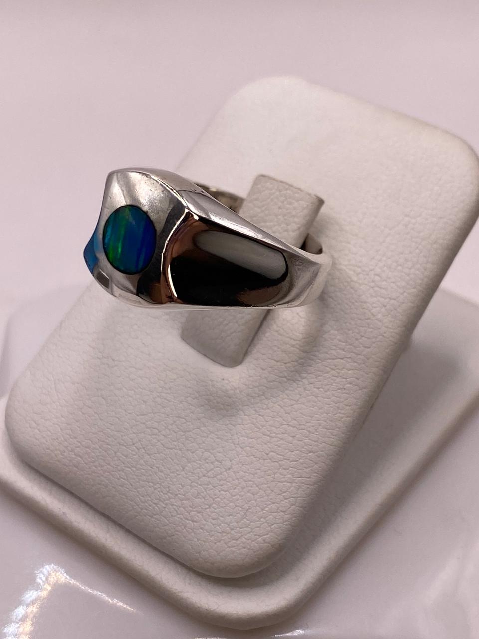💍 Anillo de Ópalo de Fuego Azul‑verde en Plata Ley 925