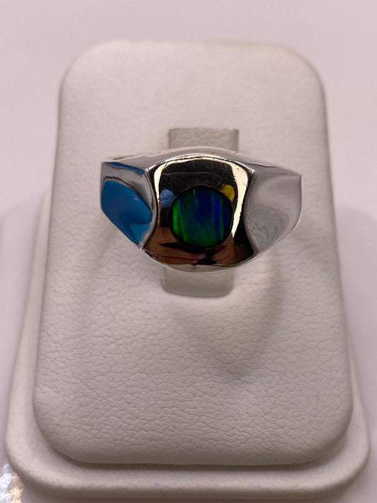 🌈💍 Anillo de Ópalo de Fuego Azul‑Verde en Plata Ley 925