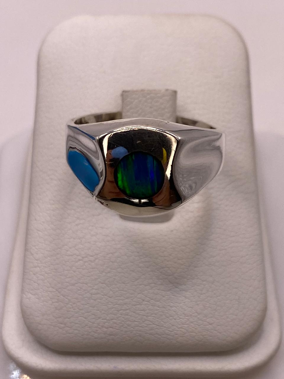 🌈💍 Anillo de Ópalo de Fuego Azul‑Verde en Plata Ley 925