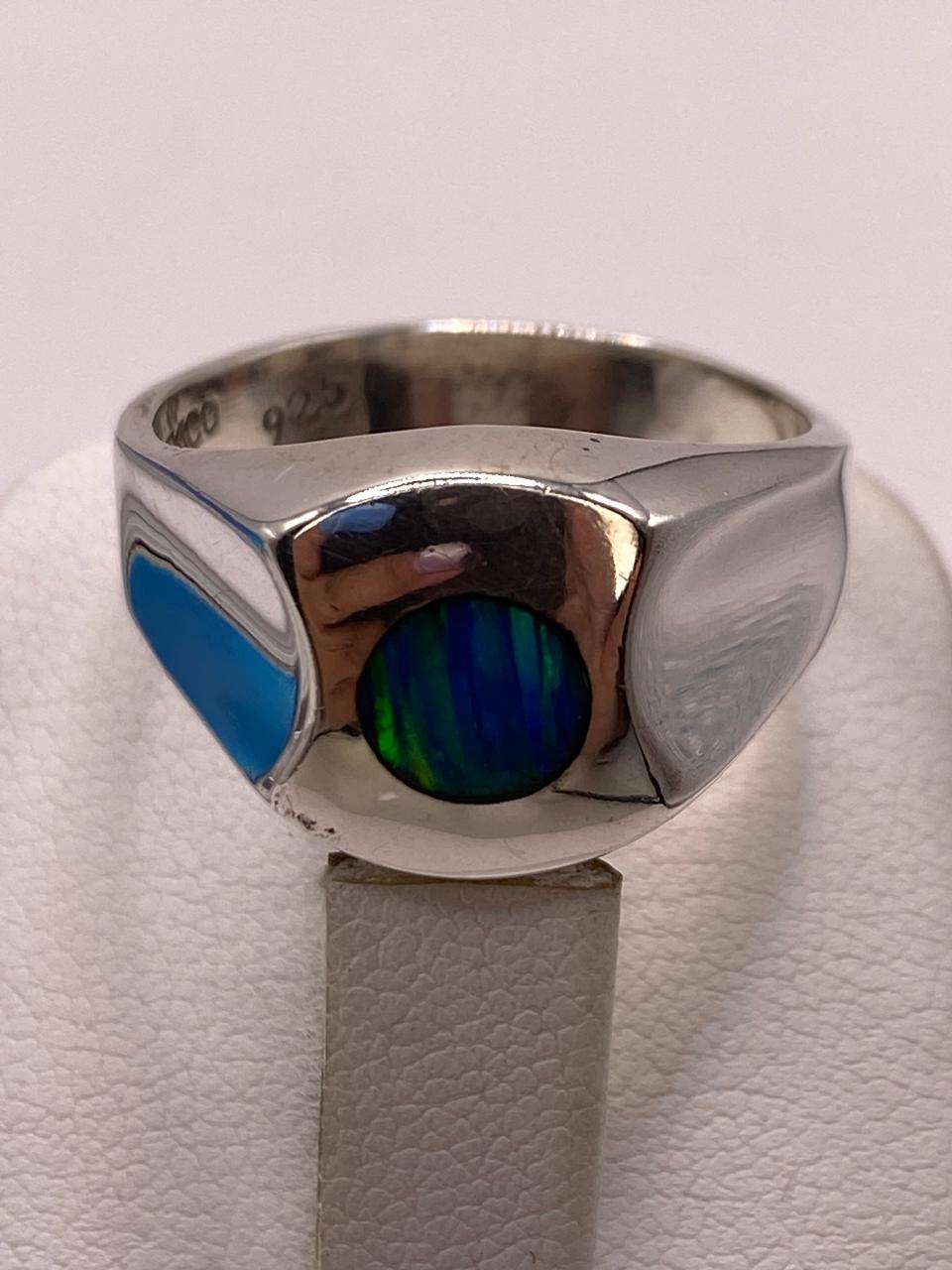 💍 Anillo de Ópalo de Fuego Azul‑verde en Plata Ley 925
