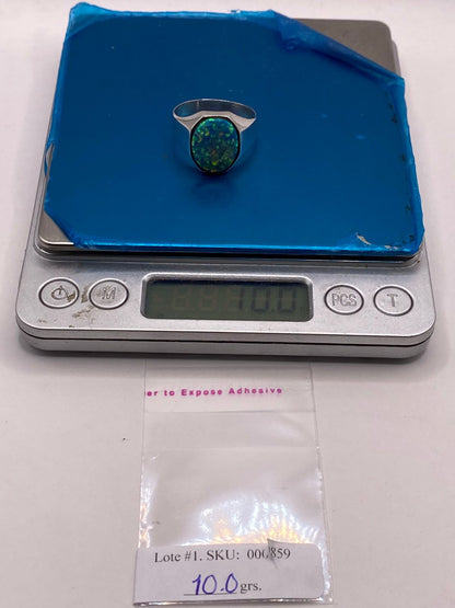 Anillo con Ópalo de Fuego Azul‑verde Ovalado en Plata Ley 950, peso en gramos (báscula)