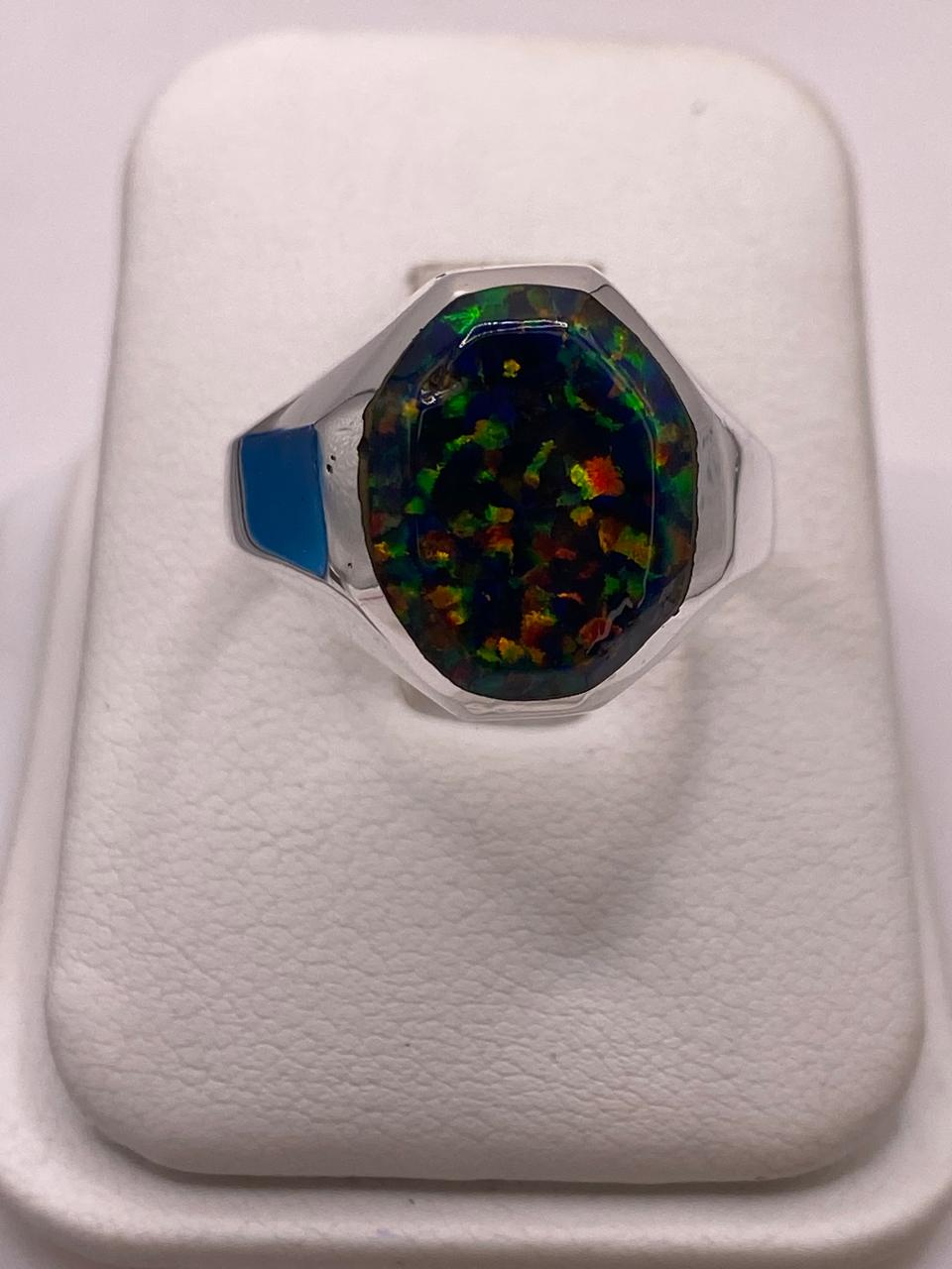🌈🔥 Anillo de Ópalo de Fuego Multicolor en Plata Ley 925