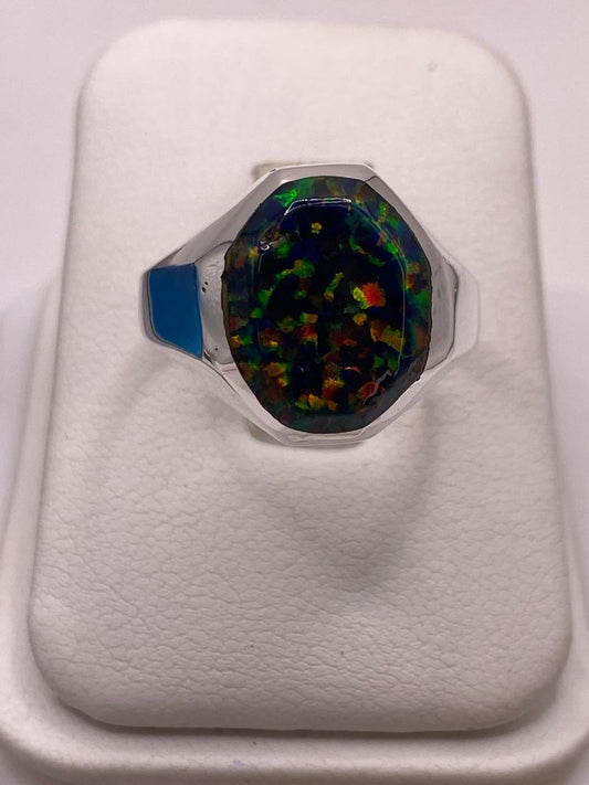 🌈🔥 Anillo de Ópalo de Fuego Multicolor en Plata Ley 925