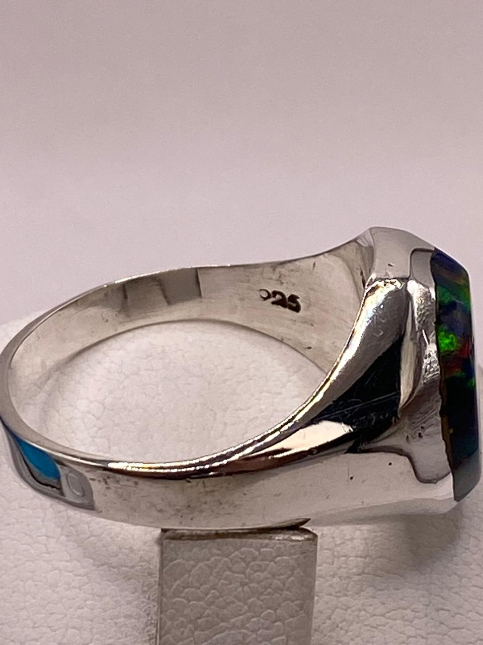 Anillo de Ópalo de Fuego Multicolor en Plata Ley 925, vista superior