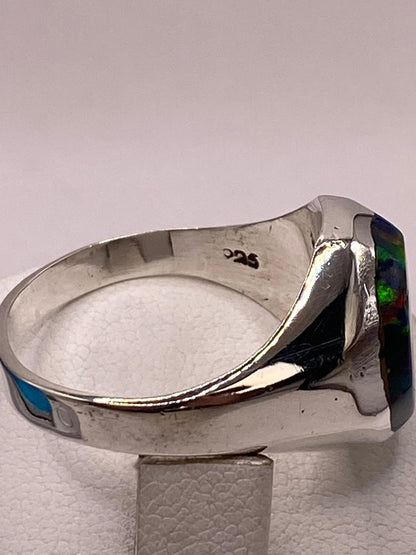 Anillo de Ópalo de Fuego Multicolor en Plata Ley 925, vista superior
