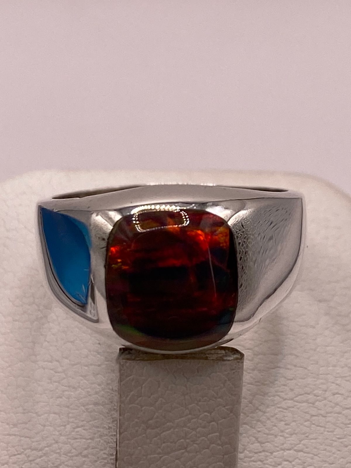 🔥💎 Anillo de Ópalo de Fuego Rojo‑naranja en Plata Ley 950