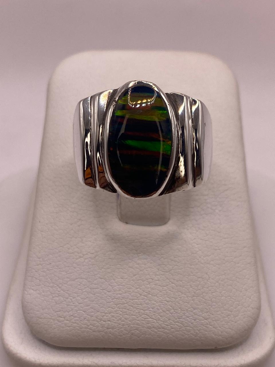 Anillo Ovalado con Ópalo de Fuego Multicolor en Plata .925