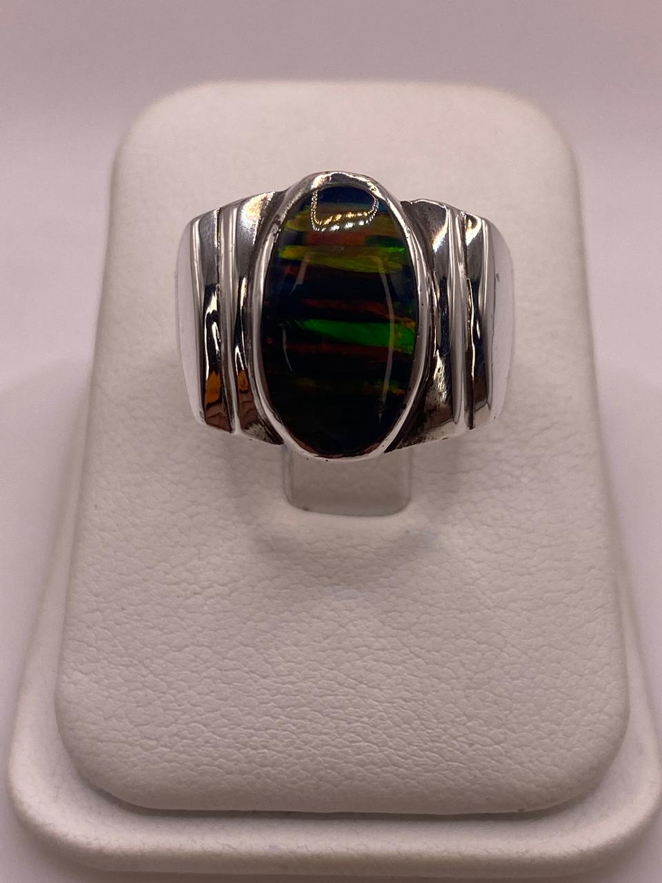 Anillo Ovalado con Ópalo de Fuego Multicolor en Plata .925
