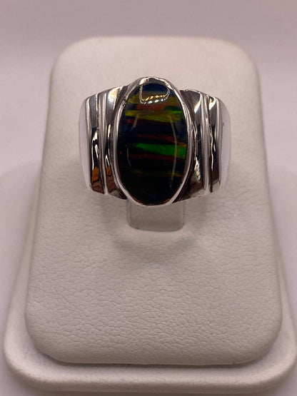Anillo Ovalado con Ópalo de Fuego Multicolor en Plata .925, vista superior