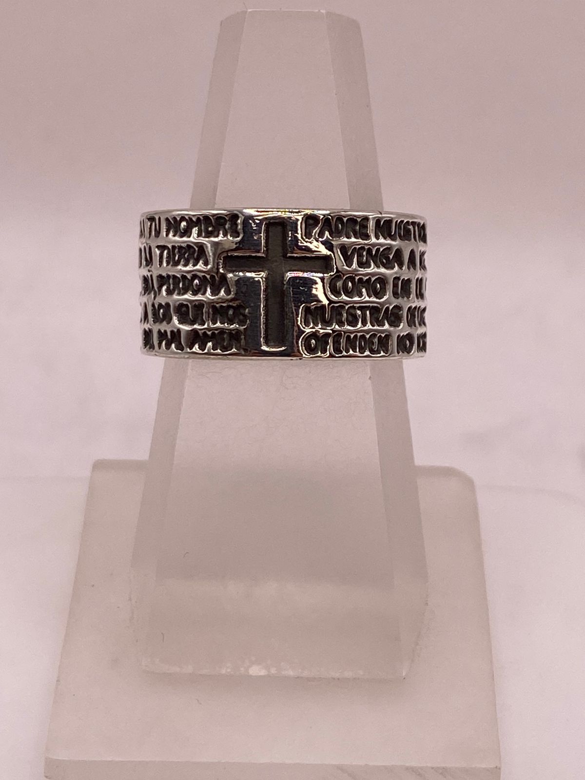 ✝️🙏 Anillo Padre Nuestro con Cruz en Plata .92
