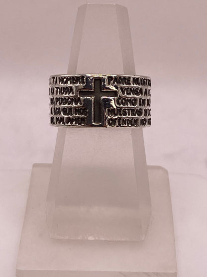 Anillo Padre Nuestro con Cruz en Plata .92 — ángulo diagonal