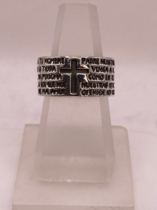 ✝️🙏 Anillo Padre Nuestro con Cruz en Plata .92 — ángulo diagonal