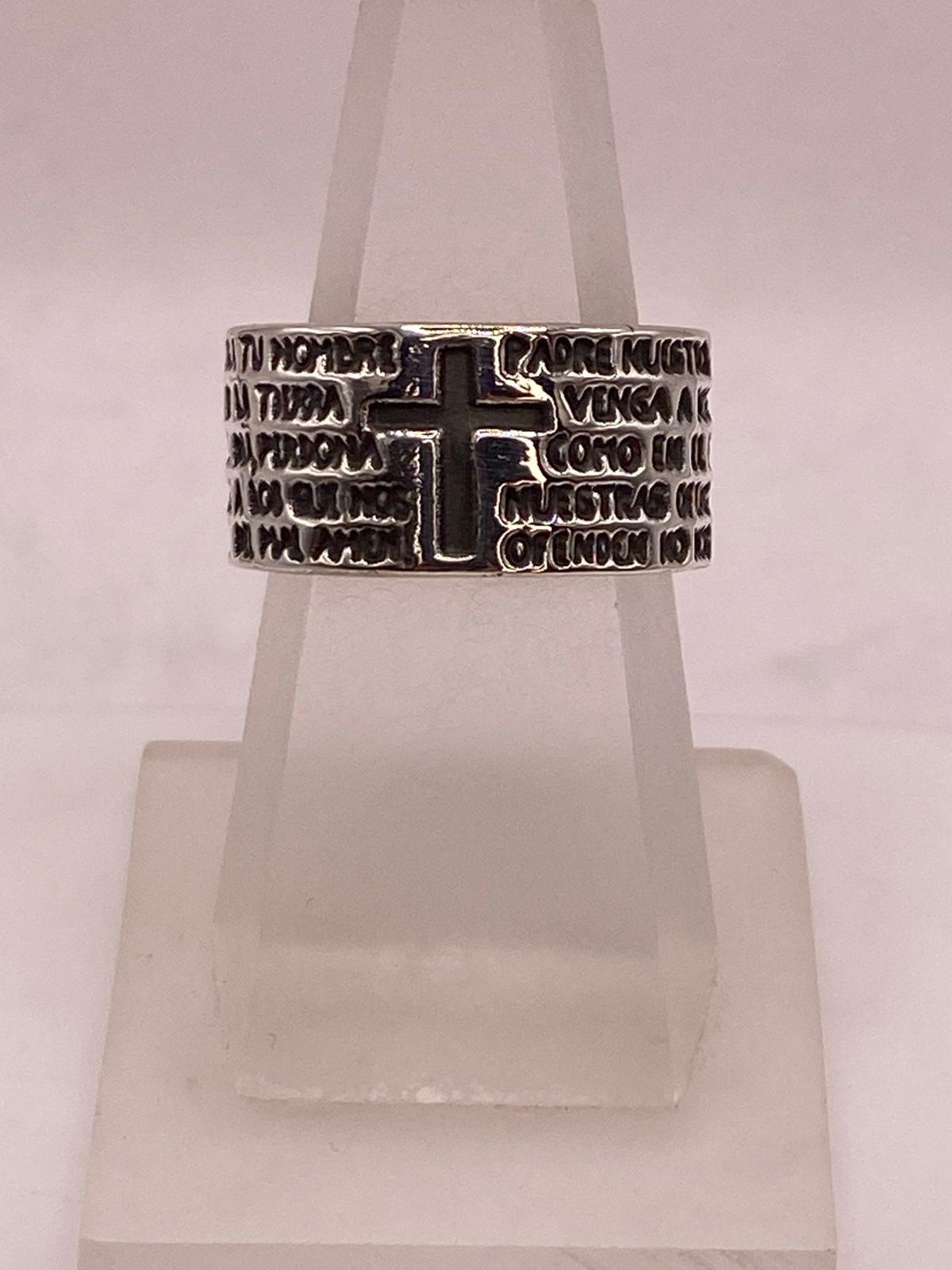 ✝️🙏 Anillo Padre Nuestro con Cruz en Plata .92