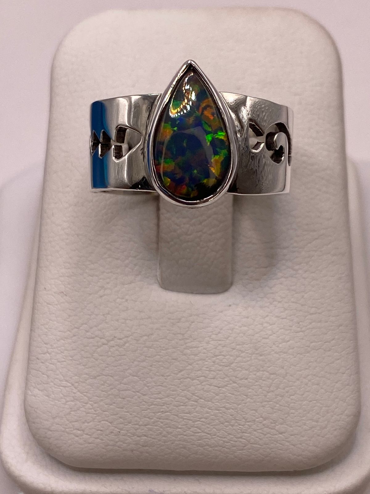 🔥 Anillo con Piedra Ópalo de Fuego en Forma de Gota en Plata Ley 950