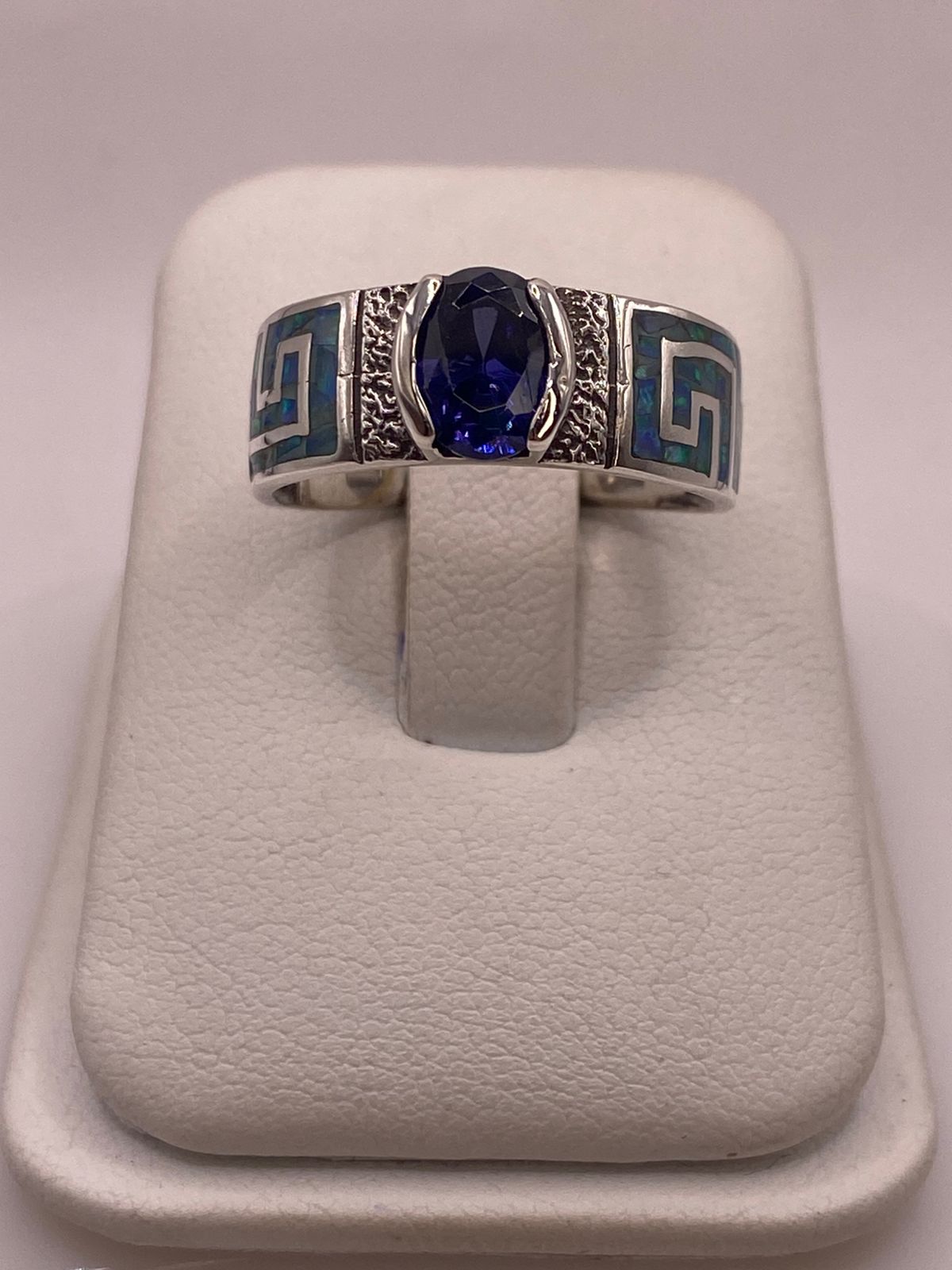 💍 Anillo de Plata 950 con Ópalo de Fuego y Zirconia Azul