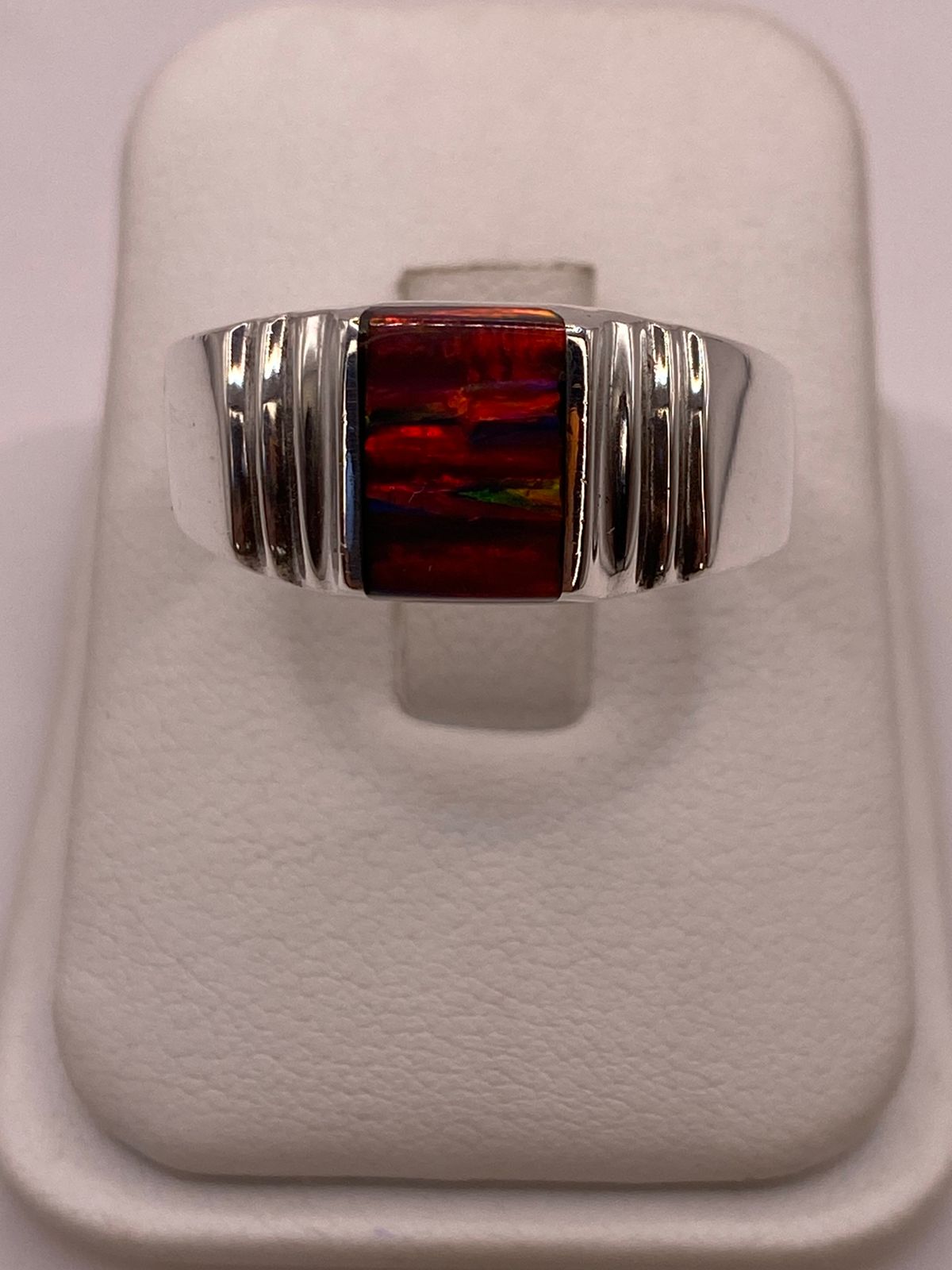Anillo Plata Ley 925 con Ópalo de Fuego Diseño Moderno