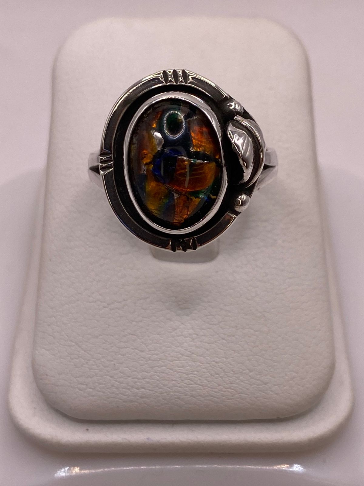 Anillo Plata Ley 925 con Ópalo de Fuego Diseño Ovalado Artesanal